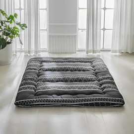 Japanese Floor Mattress Easy to Store Design for Summer, Boho White Stripes Triangle Style Futon Mattress with Storage Bag and Washable Cover, Roll Up Thick Tatami Kids Play Mat Full Size - Twin