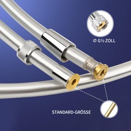 FEVONE Shower Hose 1.5 m Smooth PVC Silver Plastic Shower Hose with Brass Connections, Universal Connection 1/2 Inch Kink and Twist-Proof, Leak-Proof