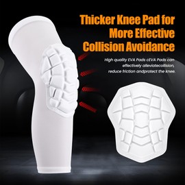 KRIYNAA Basketball knee pads, compression leg covers for teenagers and adults, wrestling knee pads, football volleyball, pickleball, weightlifting knee pads (1 white long knee pad, Large)