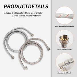 Goseoil 6 Feet Stainless Steel Washing Machine Hoses With 90 Degree Elbow,Hot And Cold Water Faucet Supply Line Burst Proof (2 Pack)