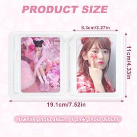 Jiayaus Pack of 2 Mini Photo Albums, Kpop Photocard Binder, Love Heart Hollow Photo Card Holder, Cute Photo Album Suitable for Collecting Photos and Postcards (White, Pink)