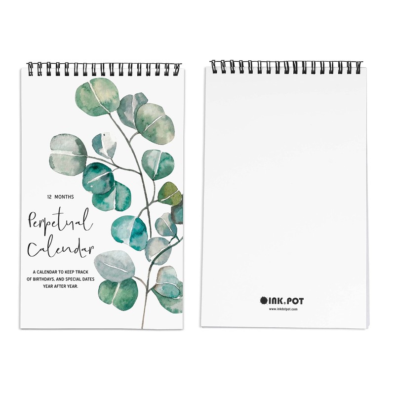 Inkdotpot Greenery Perpetual Calendar, Important Dates to Remember- 6x9 Monthly