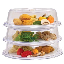 Soro Essentials- 10" Clear Polycarbonate Plate Cover Set of 12- Chip and Break Resistant Plastic Round Plate Covers Clear Plastic Splatter Cover With Finger Hole FoodService Products Plate Cover