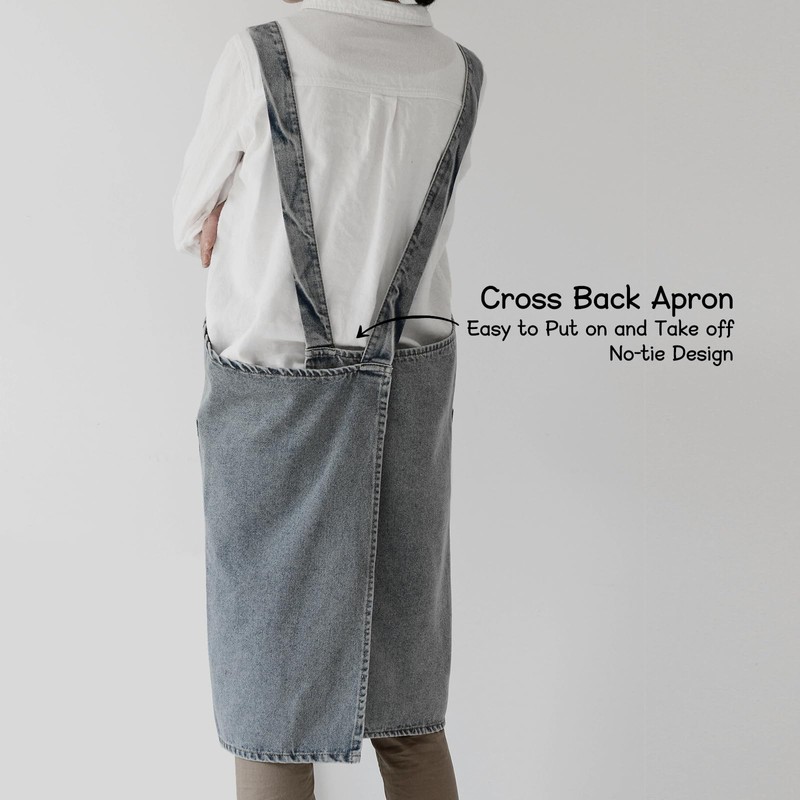 Surblue Cotton Denim Apron With 2 Pockets, Cross Back Aprons