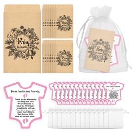 100 Pcs Baby Shower Favors Seed Packet Flower Seed Packets Baby in Bloom Plant Seed Envelopes 100 Thank You Cards 100 Organza Gift Bags for Baby Shower Party Gift Favors, No Seeds (Pink)