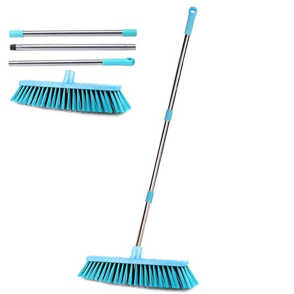 KMAKII Push Broom Outdoor Broom Stiff Bristle 18 inches Brush Head Floor Scrub Brush with 50"Adjustable Stainless Steel Handle for Garages, Sidewalks and Decks