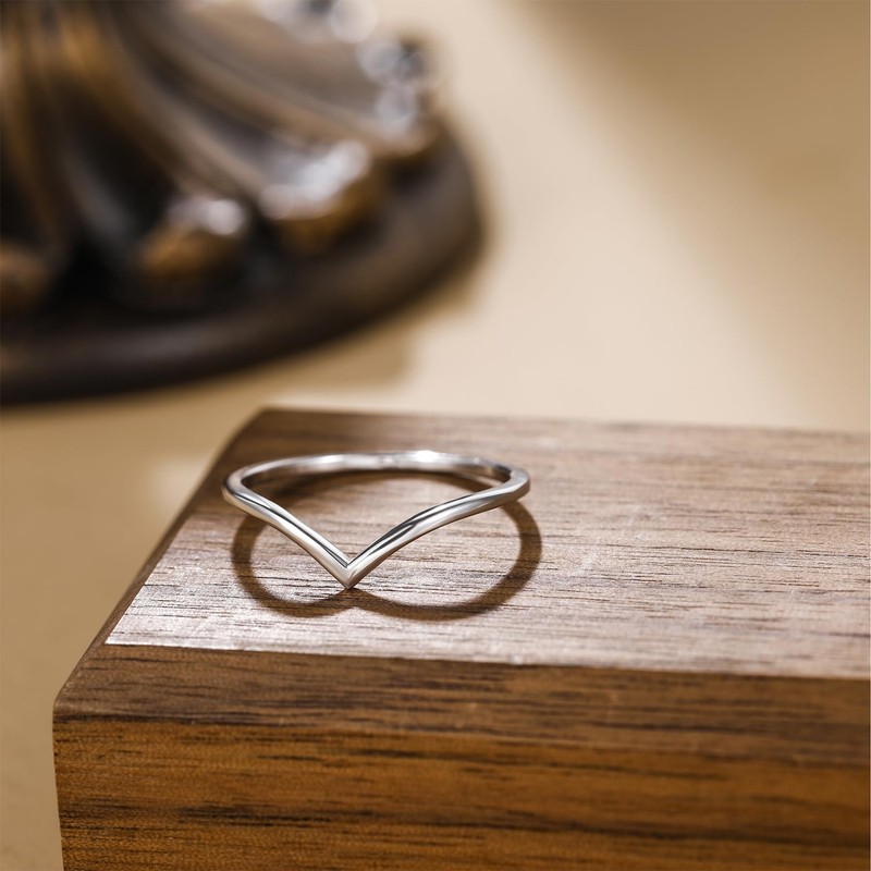 SHINYSO 925 Sterling Silver Rings for Women V Shaped Thin