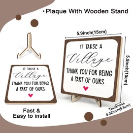 Thank You Gifts, Appreciation Office Sign, Gifts for Friend Teacher Parents Coworkers, Home Office Desk Decor Wooden Plaque Sign 5.9 x 5.9Inch- It Takse A Village Thank You for Being A Part of Ours