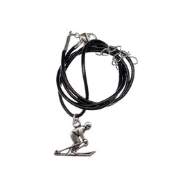 Miniblings Skier Necklace Winter Alps Winter Sports Ski Snow Handmade Fashion Jewellery Leather Chain, Metal, Alps