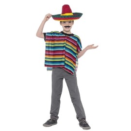 Smiffys Mexican Instant Kit, Multi-Coloured with Poncho & Sombrero, Boys Fancy Dress, Mexican Dress Up Costumes