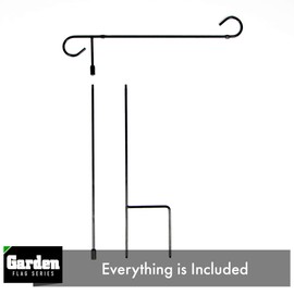 G128 - Garden Flag Stand Flagpole, Black Wrought Iron Small Flag Stand for Yard Garden Flag Pole Flag Holder with 2 Clips for 3 Sections - 36" H x 16" W (1 Pack)