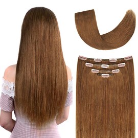 22" Clip in Hair Extensions Remy Human Hair for Women - Silky Straight Clip in Hair Extensions Human Hair 90grams 4pieces Chestnut Brown #8 Color