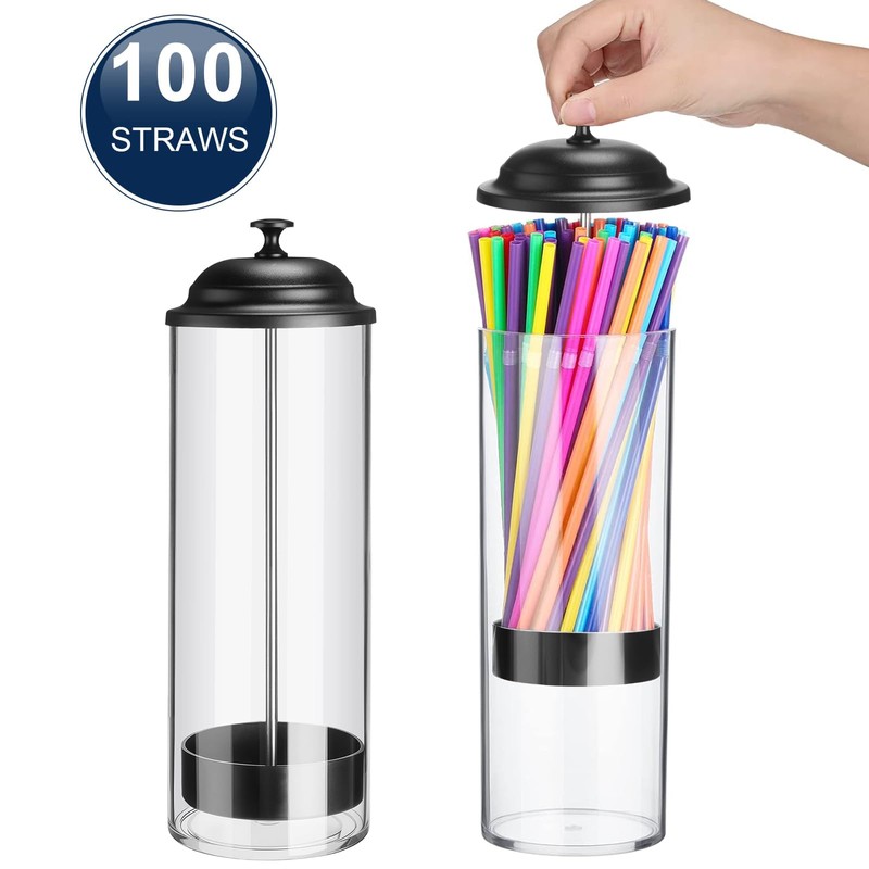 Patelai 10.6 Inch Clear Plastic Straw Dispenser and 100 Pcs