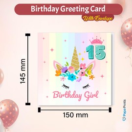 Papa Prints Sister Birthday Card (145 x 150 mm) Happy Birthday Card with Envelope 15th Unicorn Birthday Card Daughter Birthday Card