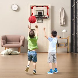 TEMI Basketball Hoop Indoor, LED Light Mini Basketball Hoop with 4 Balls & Electronic Scoreboard, Over The Door Basketball Hoop, Basketball Gifts for 5 6 7 8 9 10 11 12 Year Old Boys Girls Kids Teen