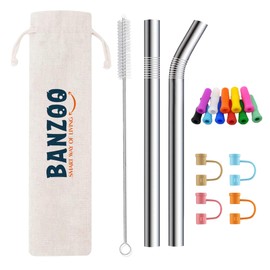 Reusable Stainless Steel Drinking Straws With Silicone Tips, Toppers, Cleaning Brushes & Travel Case Premium Quality 10.5" & 8.5" Straight and Bent Metal Straws Fit For 20, 24, 30 OZ Tumbler (Silver)