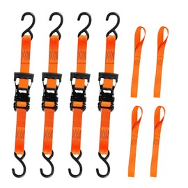 4 Pack 1.5" x12' Ratchet Tie Down Straps, Heavy Duty Motorcycle Tie Down Straps, 4400lbs Break Strength with Coated S Hook and Soft Loops for Trucks, Moving Appliances, Lawn Equipment