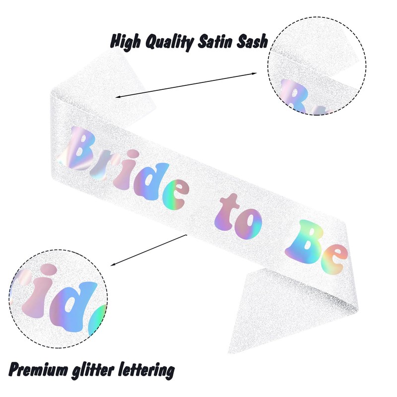 TxscOxwP1 7 Pieces Bachelorette Sashes Set - White Glitter Leather