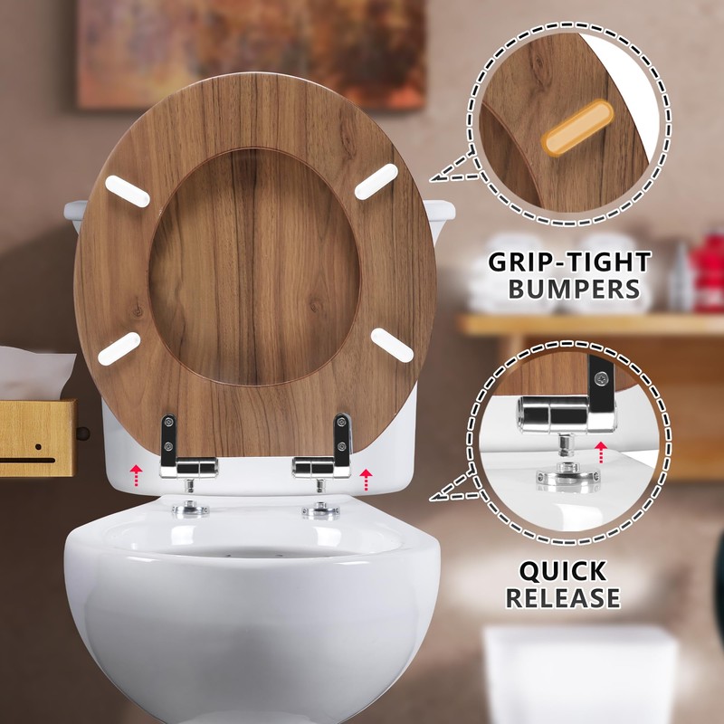 Round Toilet Seat Molded Wood Toilet Seat with Quietly Close