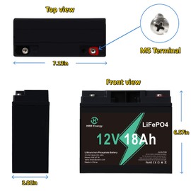 HWE Energy 12V 18Ah Lithium LiFePO4 Deep Cycle Battery, 5000+ Cycles Rechargeable Battery for Fish Finder, Solar Power, UPS, Lighting, Scooter, Power Wheels, Marine and More, Built-in 20A BMS