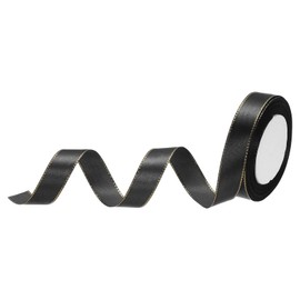 MECCANIXITY 3/4 Inch 25 Yard Wide Satin Ribbon with Gold Edges Border Grosgrain Fabric Ribbon for Gift Wrapping Wedding Bouquet, Black