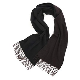 Prettystern Unisex 2-Colour Cashmere Reversible Fringe Scarf, Black-Brown Brown F11