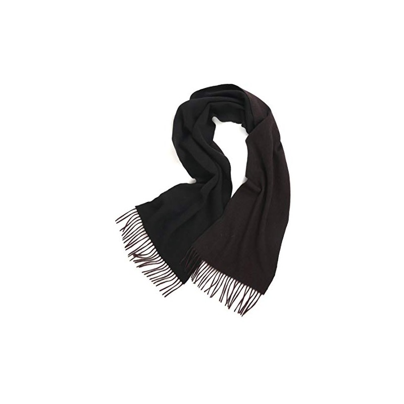 Prettystern Unisex 2-Colour Cashmere Reversible Fringe Scarf, Black-Brown Brown F11