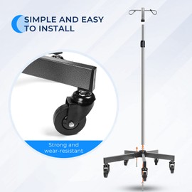 Konmee IV Poles with Wheels IV Stands 2 Hooks 5 Legs Rolling Base with Heavy Duty Stainless Steel, Adjustable Height
