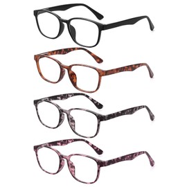 JM 4 Pack Reading Glasses for Women Men Blue Light Blocking with Spring Hinges, Lightweight Eyeglasses for Ladies +4.0