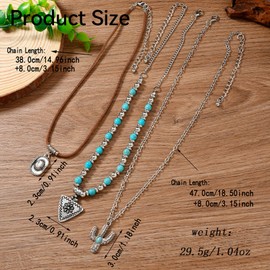 EVKILKJS Boho Layered Western Necklaces for Women,Turquoise Layered Cowboy Necklace Western Country Concert Stack Cactus Pendant Necklaces Cowgirl Jewelry for Women Dresses Accessories