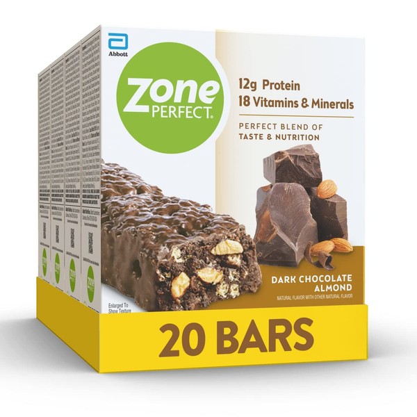 ZonePerfect Protein Bars, 12g Protein, 18 Vitamins & Minerals, Nutritious Snack Bar, Dark Chocolate Almond, 20 Bars