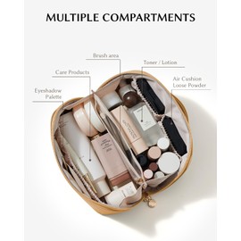 EACHY Travel Makeup Bag,Large Capacity Cosmetic Bags for Women,Waterproof Portable Pouch Open Flat Toiletry Bag Make up Organizer with Divider and Handle