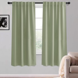 KGORGE Sage Green Curtains 63 inch Length, Privacy Thermal Insulation Room Darkening Noise Reducing Drapes for Bedroom Nusery Living Room, Back Tab Rod Pocket, W52 x L63 inches, 2 Panels