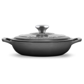 ROSSALLINI Signature Enameled Cast Iron Braiser, Non-Stick Serving Pot with Tight Fitting Lid for Perfect Roasting, Baking, Sauteing, Searing, and Pan Frying | 2.25Q (2.1L) - Oyster Grey