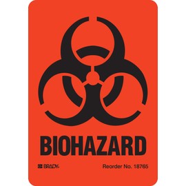 Brady 18765LS Chemical, Biohazard and Hazardous Material Labels, Self-Sticking, Polyester, 2.875" x 2", Black On Orange (Pack of 25)