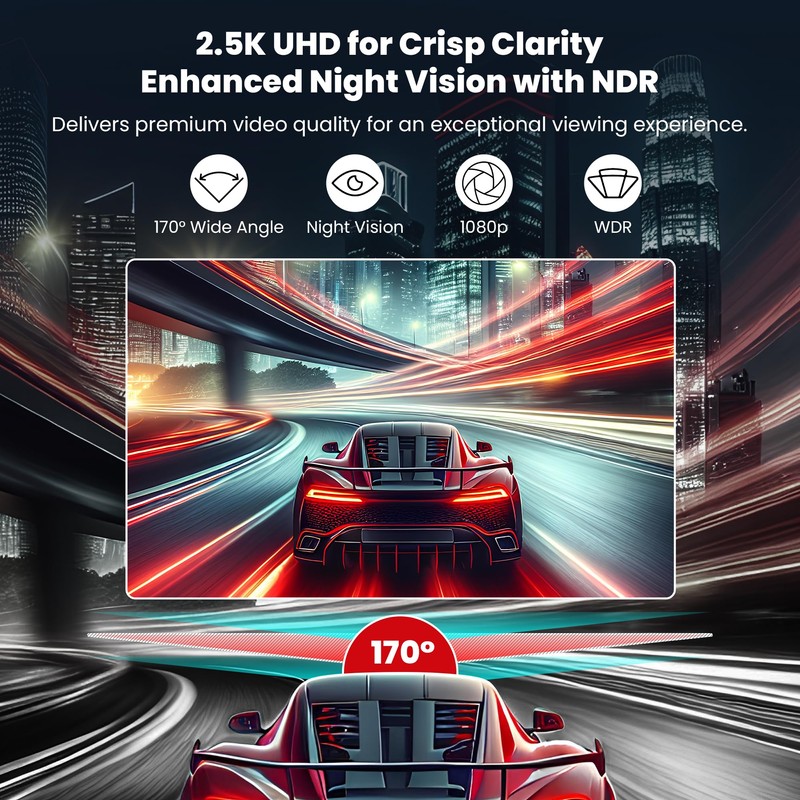 VistaVue Dash Cam - Front 2K, Rear 1080P - WiFi,