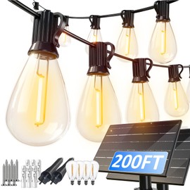 luckystyle 200FT Solar String Lights Outdoor Waterproof with 72+4 LED Bulbs Long Last for 20+Hrs, Commercial Grade Shatterproof Patio Solar Powered Lights for Camping，Backyard, Garden, Porch Decor