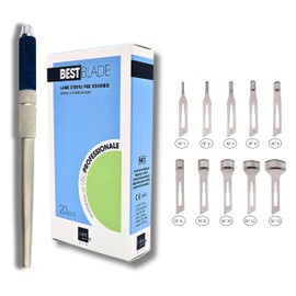 Best Blade Chisel Blades + Aluminium Handle with Screw Cap - Professional Pedicure Starter Kit - 20 Different Blades (Sizes 1,2,3,4,5,6,8,10,12,15)