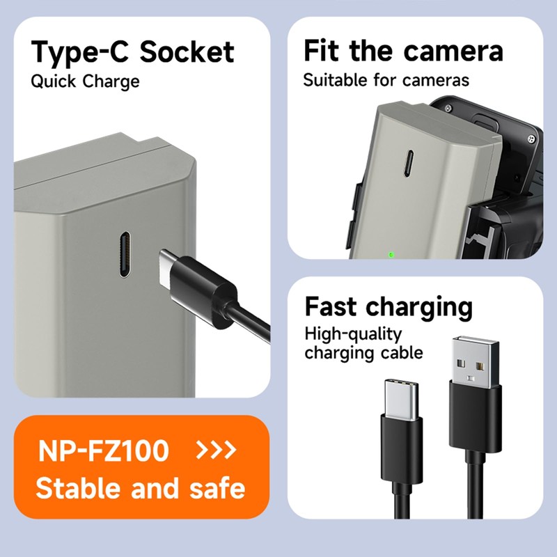 NP-FZ100 Batteries 2-Pack 2600mAh, Type-C Charging Port for Sony A7iv,