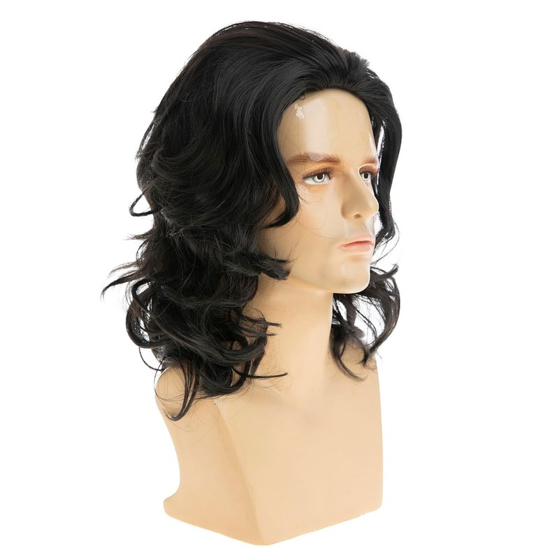 Long Wavy Black Wigs for Men Natural Layered Rocker Style