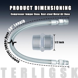 Compressor Jumper Hose, Rust-steel Metal Air Hose, 1/2-inch NPT Male Head X 40" Length, 750°F, 450 PSI,Accessories on both Sides Can Rotate Freely