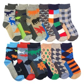 Jefferies Socks Boys Multicolored Stripe Fashion Variety Crew Socks 12 Pair Pack (X-Small, Multi Animals)