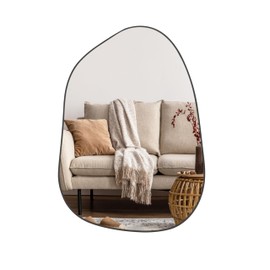 PERFNIQUE Irregular Wall Mirror Asymmetrical Mirror, 27''x19'' Black Wood Framed Mirror for Bathroom Bedroom Living Room Entryway, Decorative Modern Wall Decor, Wall Mounted Mirror (Black, 27''x19'')