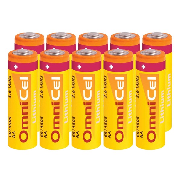10x OmniCel ER14505 3.6V 2400mAh AA Lithium Button Top Battery Replaces SL-360/S SL-760/S, LS-14500 LS-14500C, For use with CMOS Circuit memory power, Numerical control tool, Taximeter