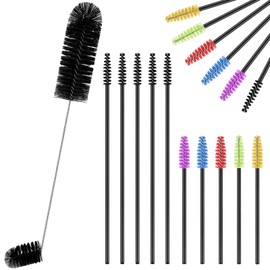 Set de 19 Mini Cepillos de Tubo de Nailon de 3 Tamaños Cepillo de Limpieza Comedero de Colibrí de Doble Cabeza de 2 en 1 Kit de Cepillo de Limpieza Pequeño Limpie Lugares Difíciles de Alcanzar (Negro)