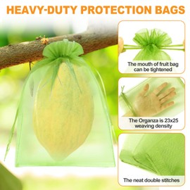 DQS Fruit Protection Bags, 50pcs 8x12” Green Organza Bags for Fruits & Vegetables, Fruit Bags for Fruit Trees, Garden Mesh Produce Bags, Fruit Netting Bags for Strawberry, Mango, Apple, Tomato