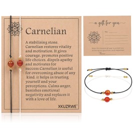 XKUZRWE Natural Crystal Chakra Bracelet for Women Couple Bracelets Birthday Gifts Valentine's Gifts Girl Yoga Healing Gemstone Adjustable Bracelets with Message Card (Carnelian)