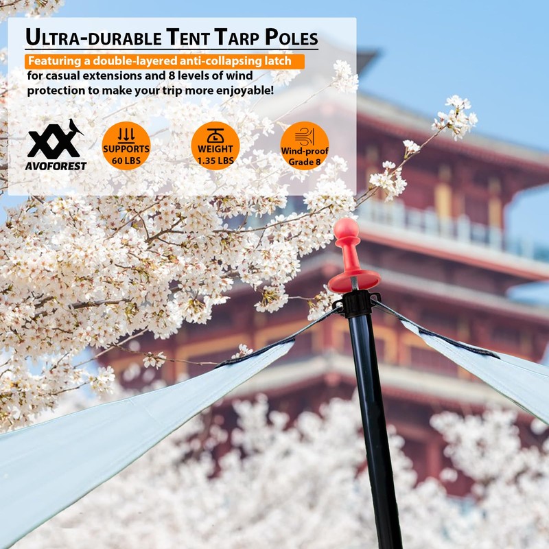Tarp Poles Heavy Duty Adjustable, AVOFOREST Aviation Aluminum 8.7FT Tent