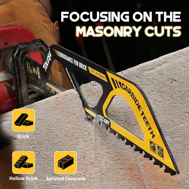 TOLESA Demolition Masonry Reciprocating Saw Blades 12-Inch, Carbide Blades for