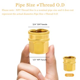 TAROSE 2 Pack Brass Garden Hose Adapter, Female to Female Hose Adapter Connector, GHT to NPT Adapter Hose Fitting,Double Female Brass Garden Hose to Pipe Fittings Connect